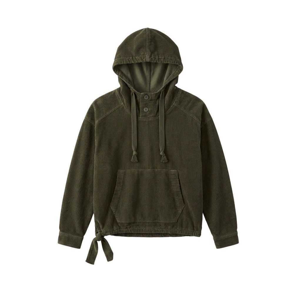 American Eagle Hunter Green Corduroy Hoodie Button Side Tie Pullover Small